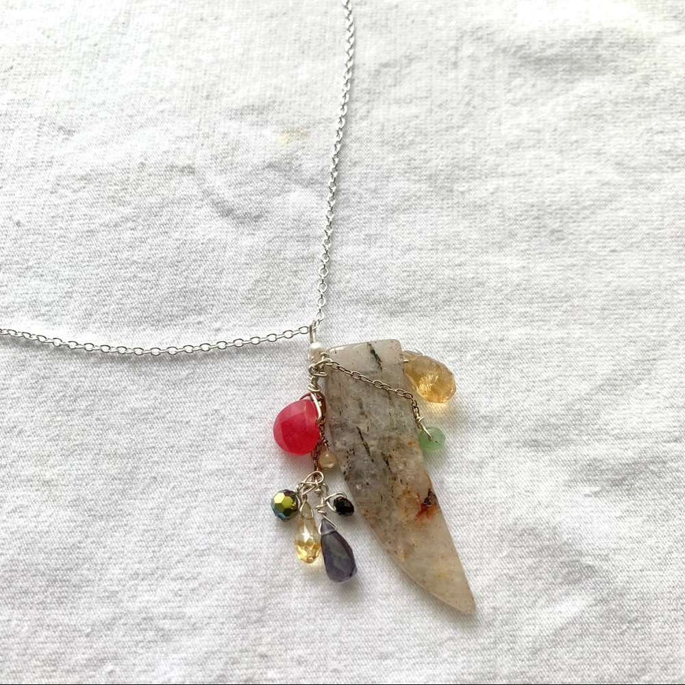 New: Natural Labradorite Horn Necklace